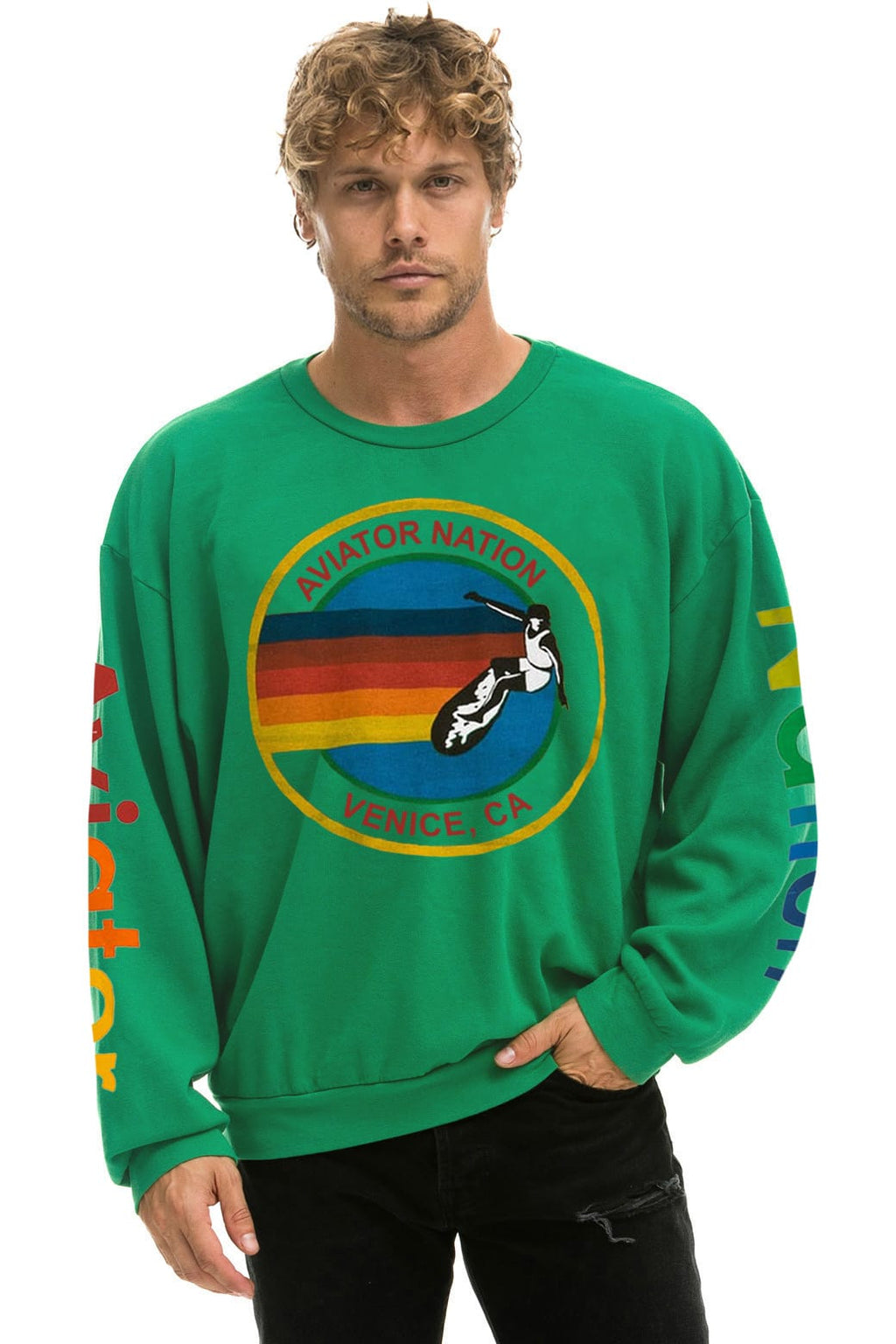 Classic AVIATOR NATION RELAXED VENICE CREW SWEATSHIRT - KELLY GREEN