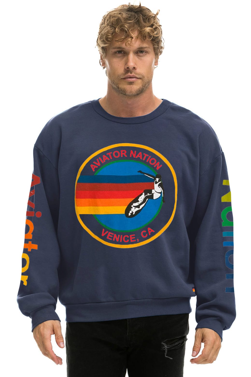 Classic AVIATOR NATION RELAXED VENICE CREW SWEATSHIRT - NAVY