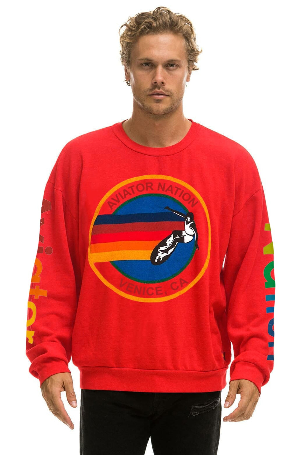 Classic AVIATOR NATION RELAXED VENICE CREW SWEATSHIRT - RED