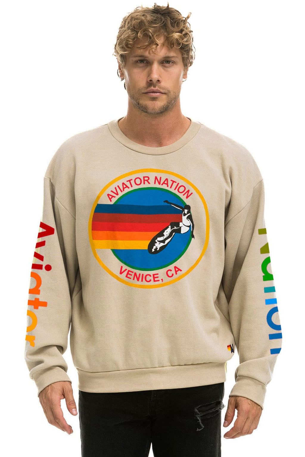 Classic AVIATOR NATION RELAXED VENICE CREW SWEATSHIRT - SAND