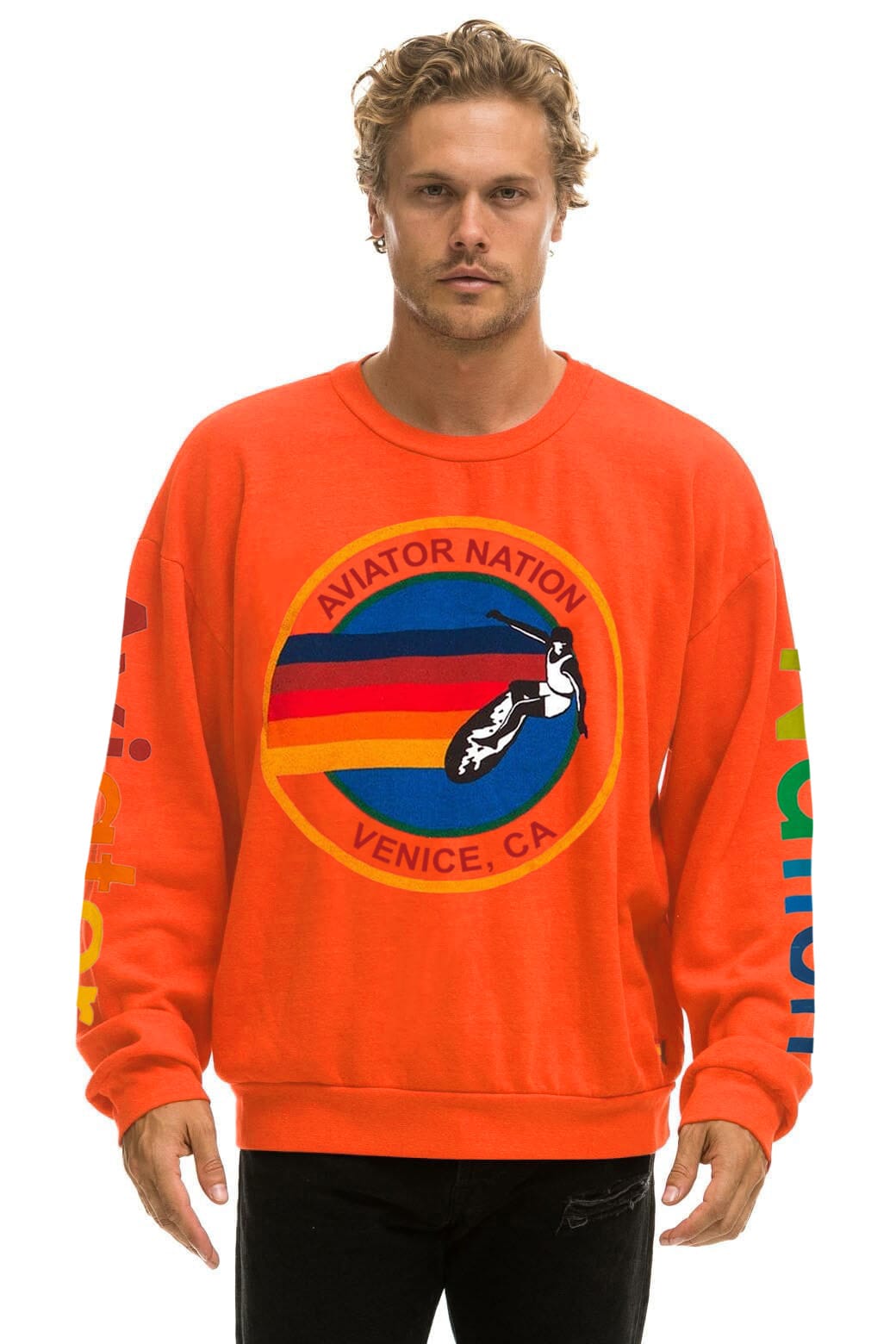 Classic AVIATOR NATION RELAXED VENICE CREW SWEATSHIRT - VINTAGE ORANGE