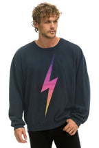 Classic BOLT FADE RELAXED CREW SWEATSHIRT - CHARCOAL PINK PURPLE