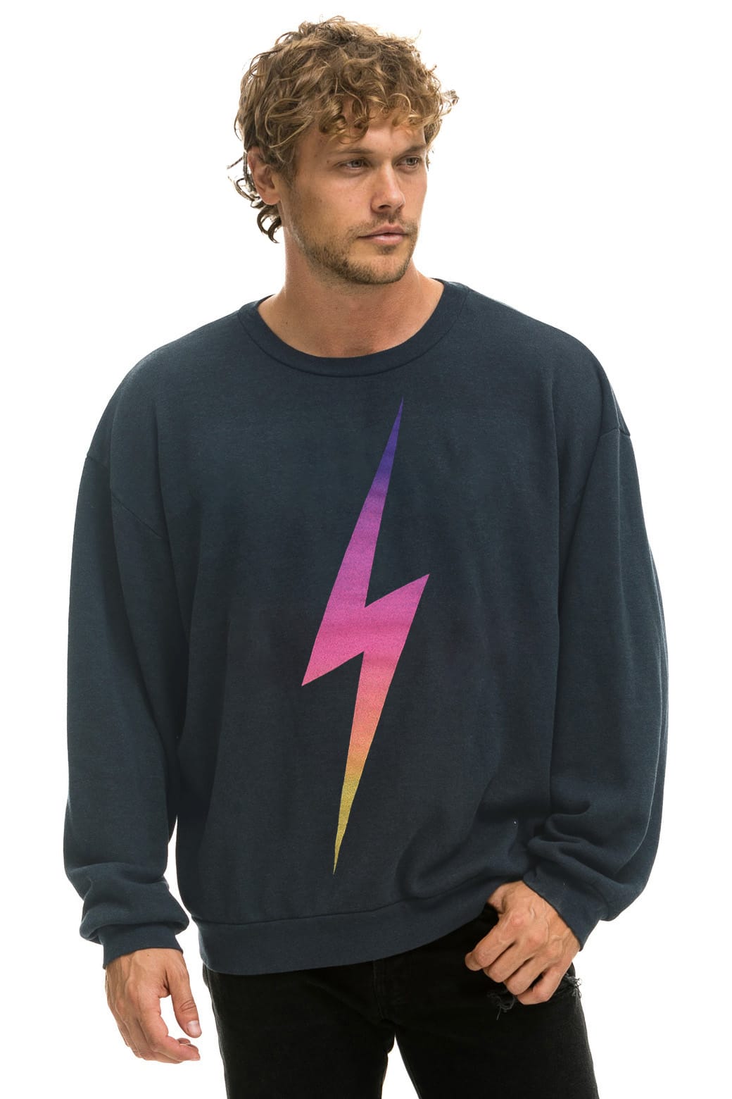 Classic BOLT FADE RELAXED CREW SWEATSHIRT - CHARCOAL PINK PURPLE