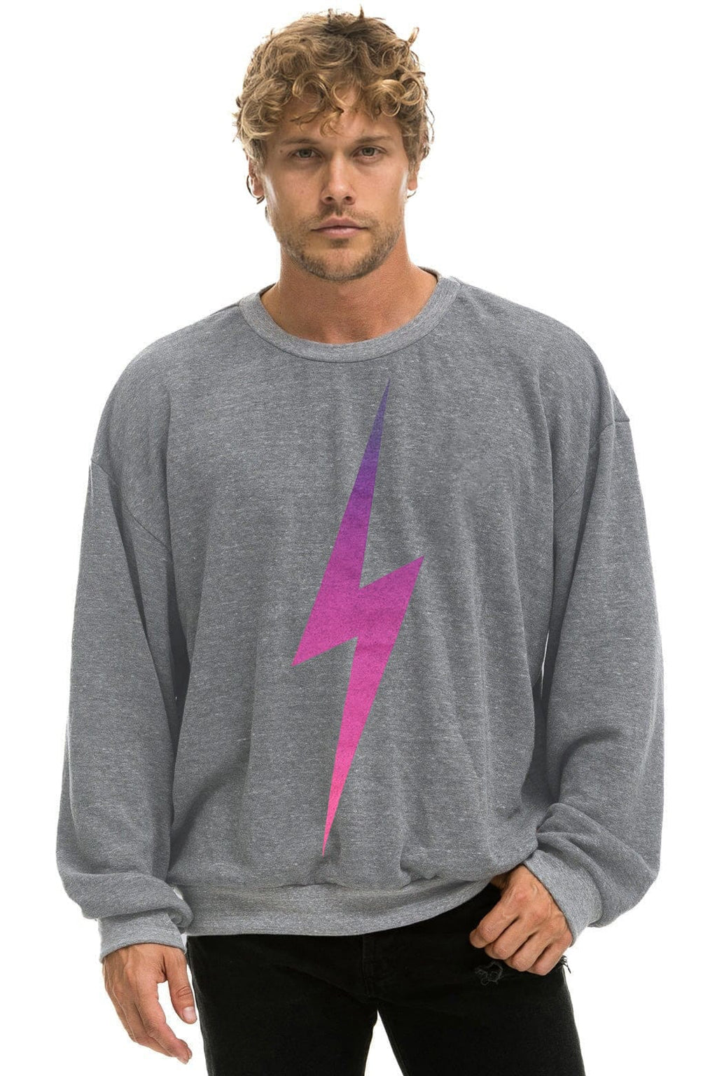 Classic BOLT FADE RELAXED CREW SWEATSHIRT - HEATHER GREY PINK PURPLE