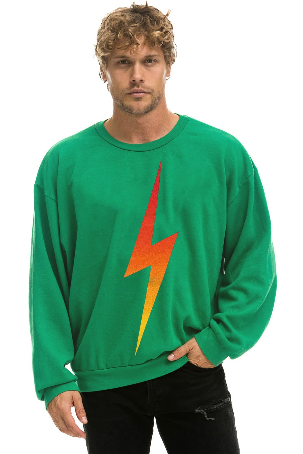 Classic BOLT FADE RELAXED CREW SWEATSHIRT - KELLY GREEN RED YELLOW