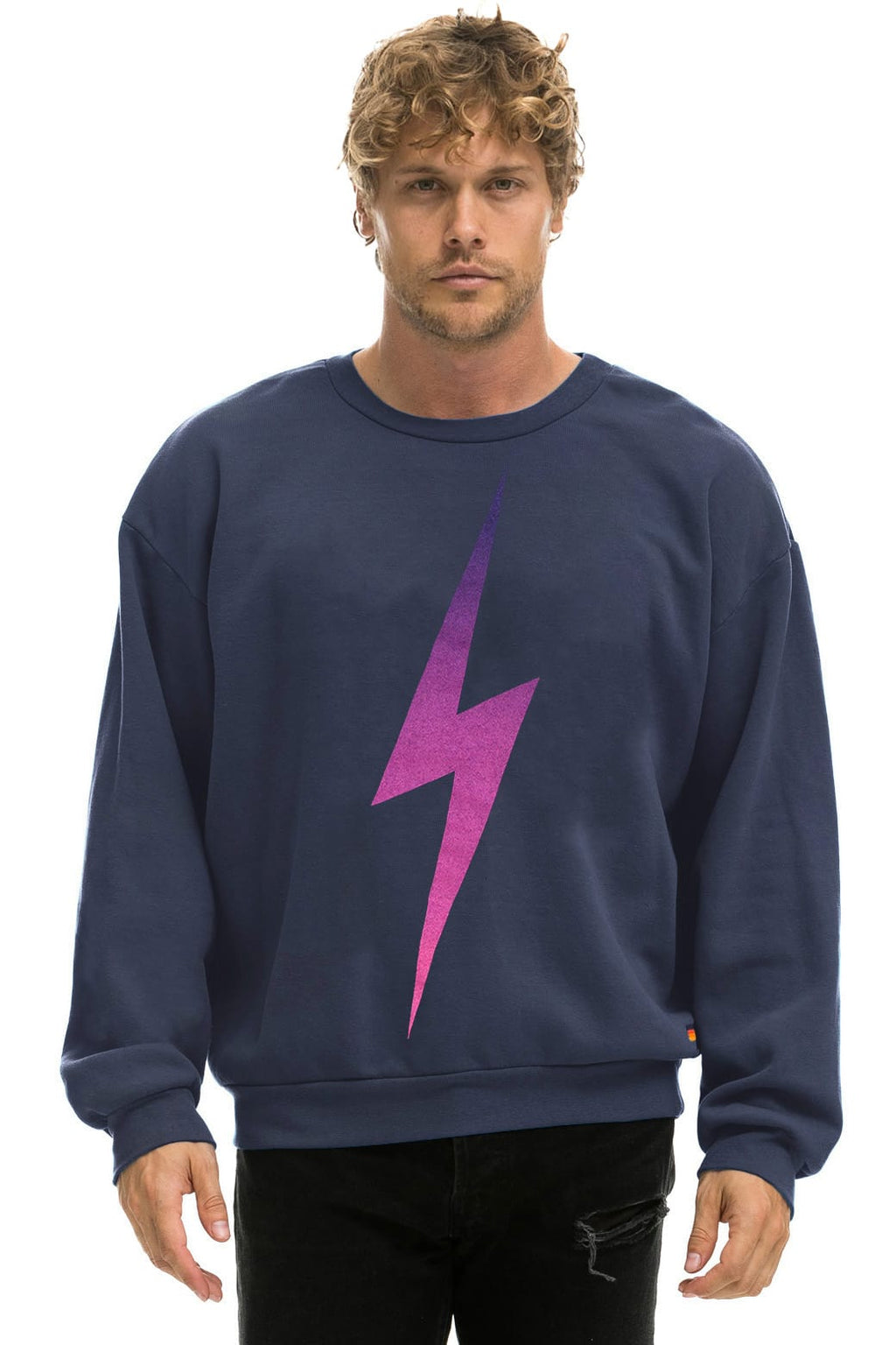 Classic BOLT FADE RELAXED CREW SWEATSHIRT - NAVY PINK PURPLE