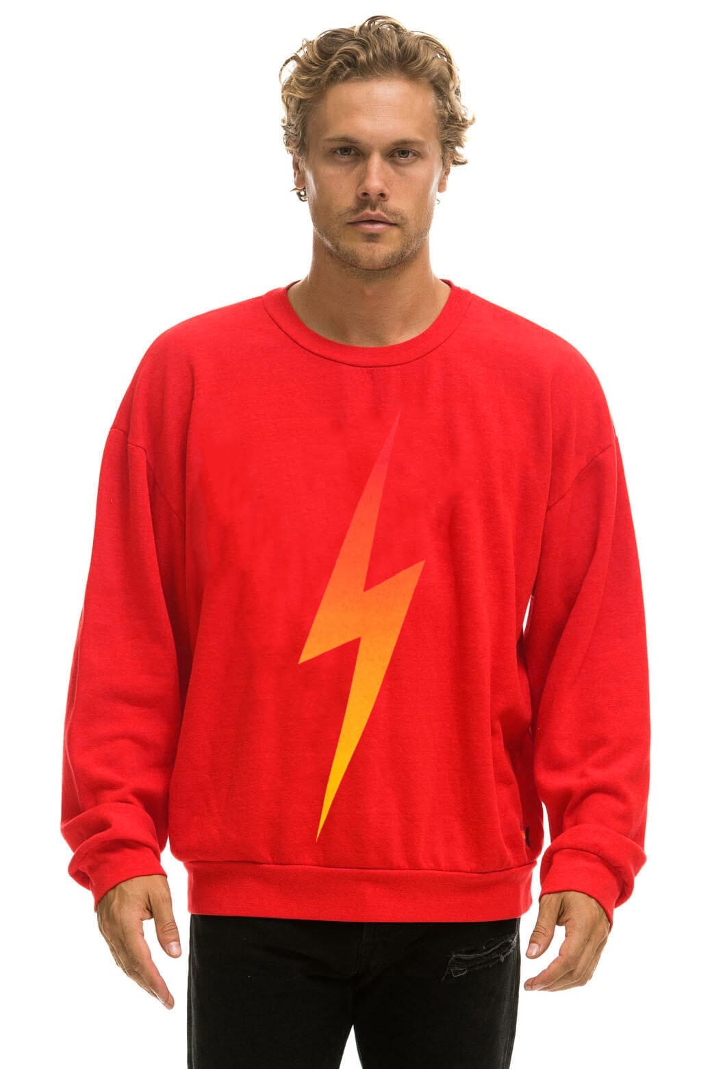 Classic BOLT FADE RELAXED CREW SWEATSHIRT - RED RED YELLOW