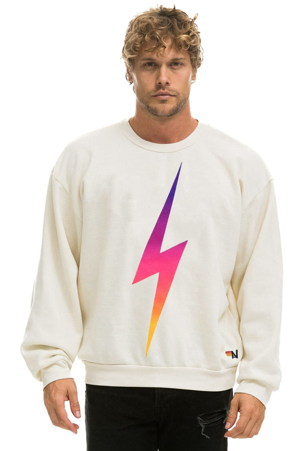 Classic BOLT FADE RELAXED CREW SWEATSHIRT - VINTAGE WHITE PINK PURPLE