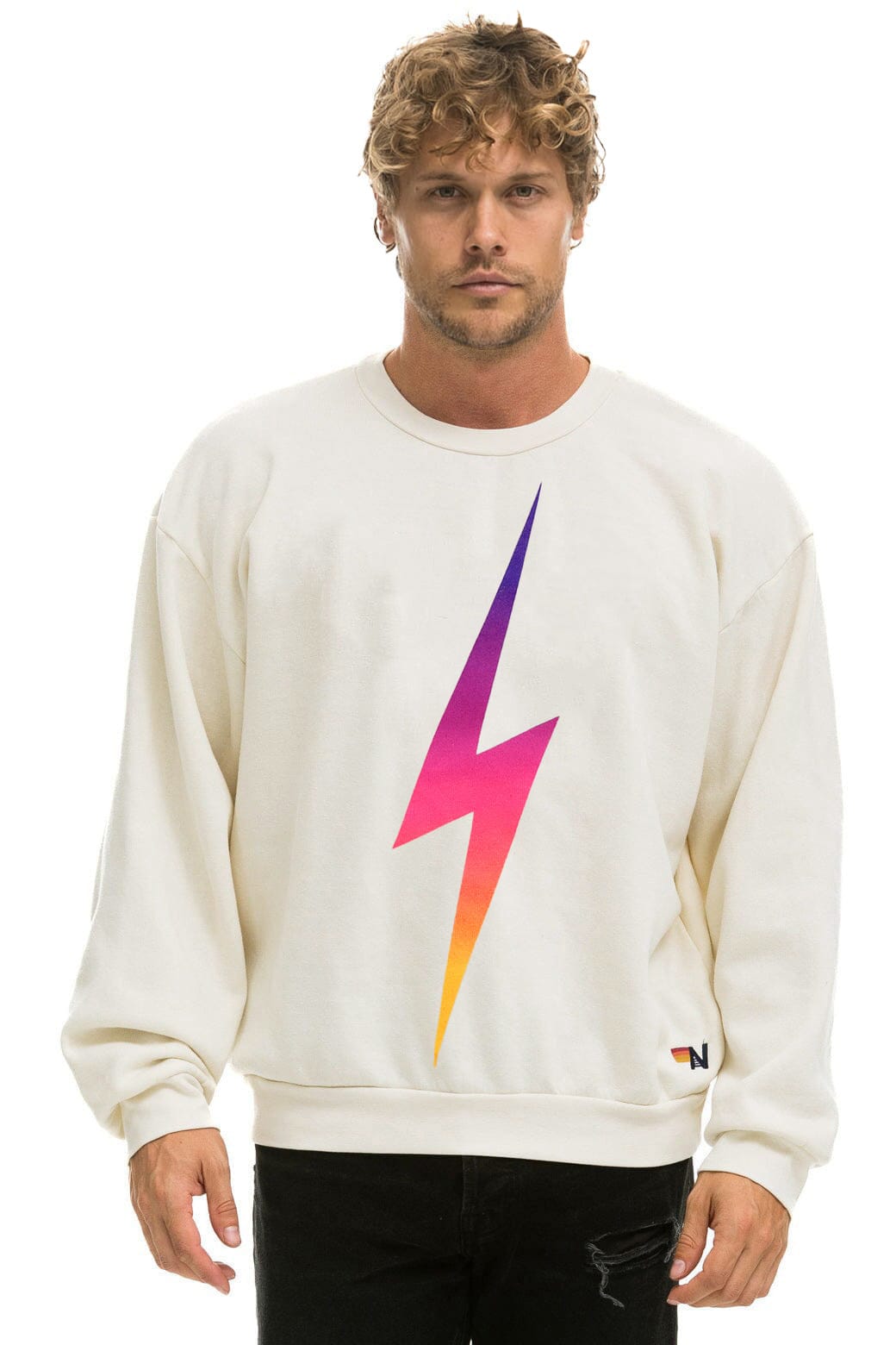Classic BOLT FADE RELAXED CREW SWEATSHIRT - VINTAGE WHITE PINK PURPLE
