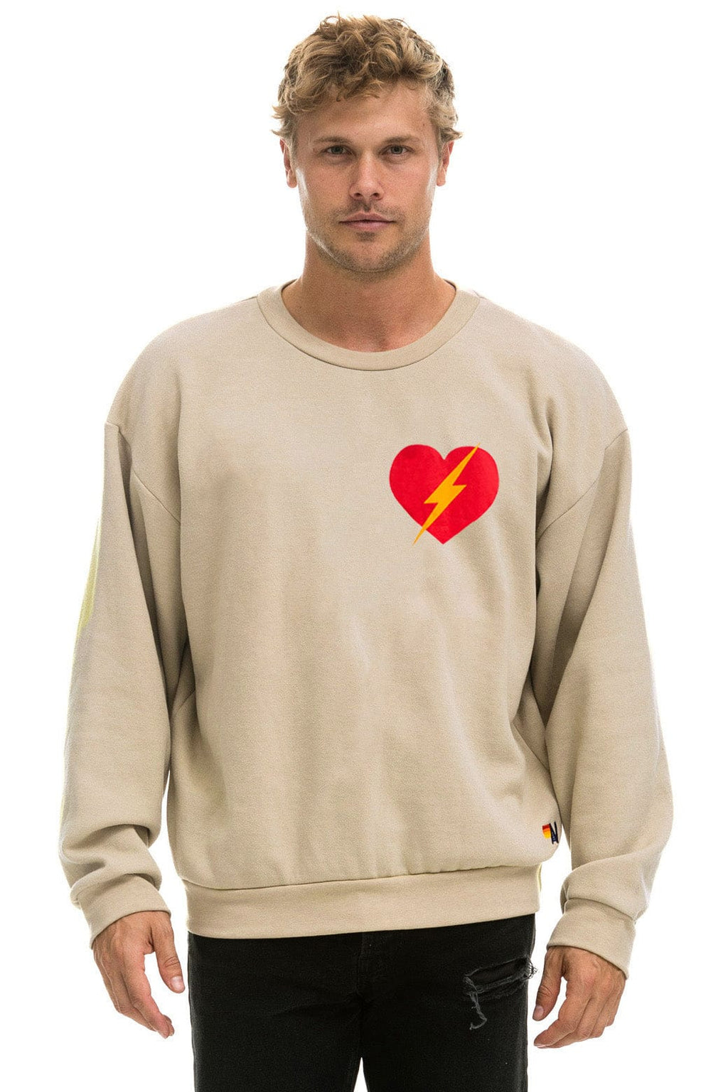 Classic BOLT HEART RELAXED CREW SWEATSHIRT - SAND