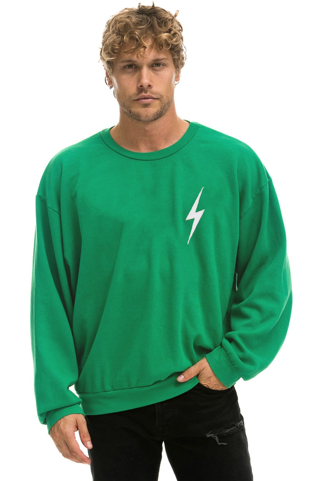 Classic BOLT STITCH RELAXED CREW SWEATSHIRT - KELLY GREEN WHITE