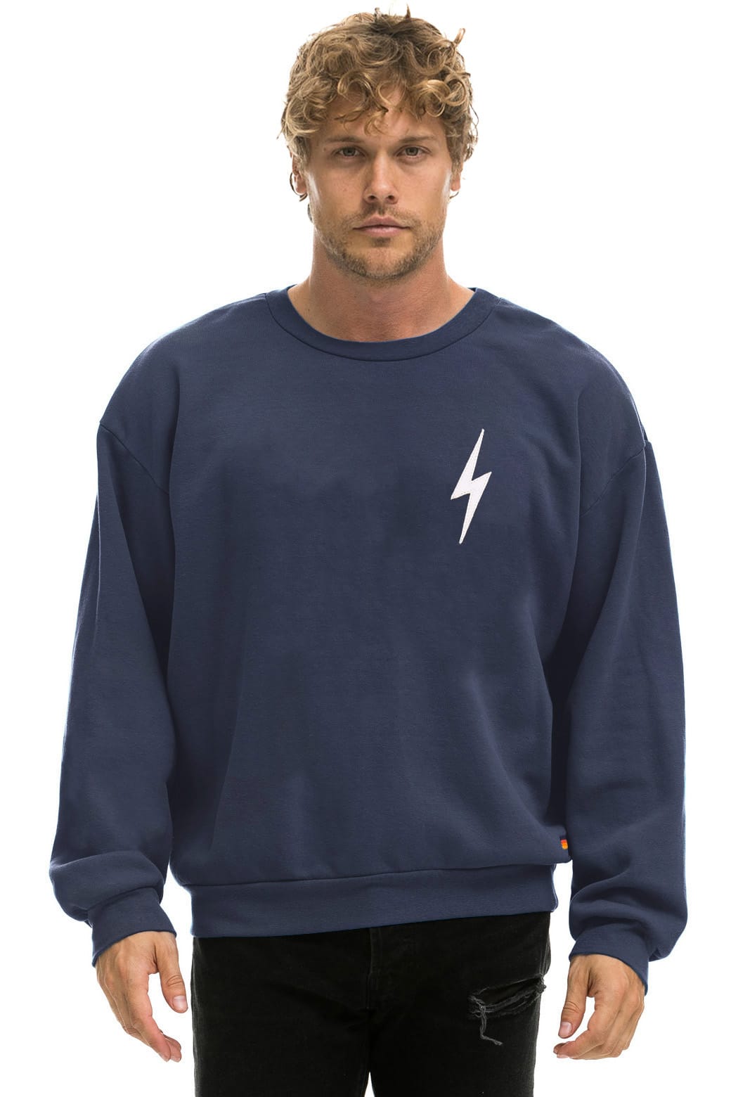 Classic BOLT STITCH RELAXED CREW SWEATSHIRT - NAVY WHITE