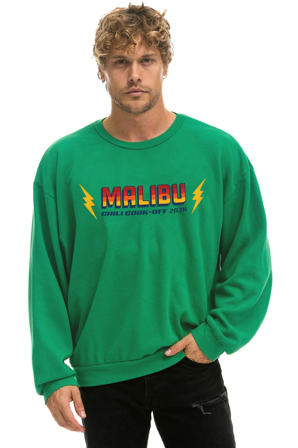 Classic MALIBU CHILI COOK-OFF 2026 RELAXED CREW SWEATSHIRT - KELLY GREEN