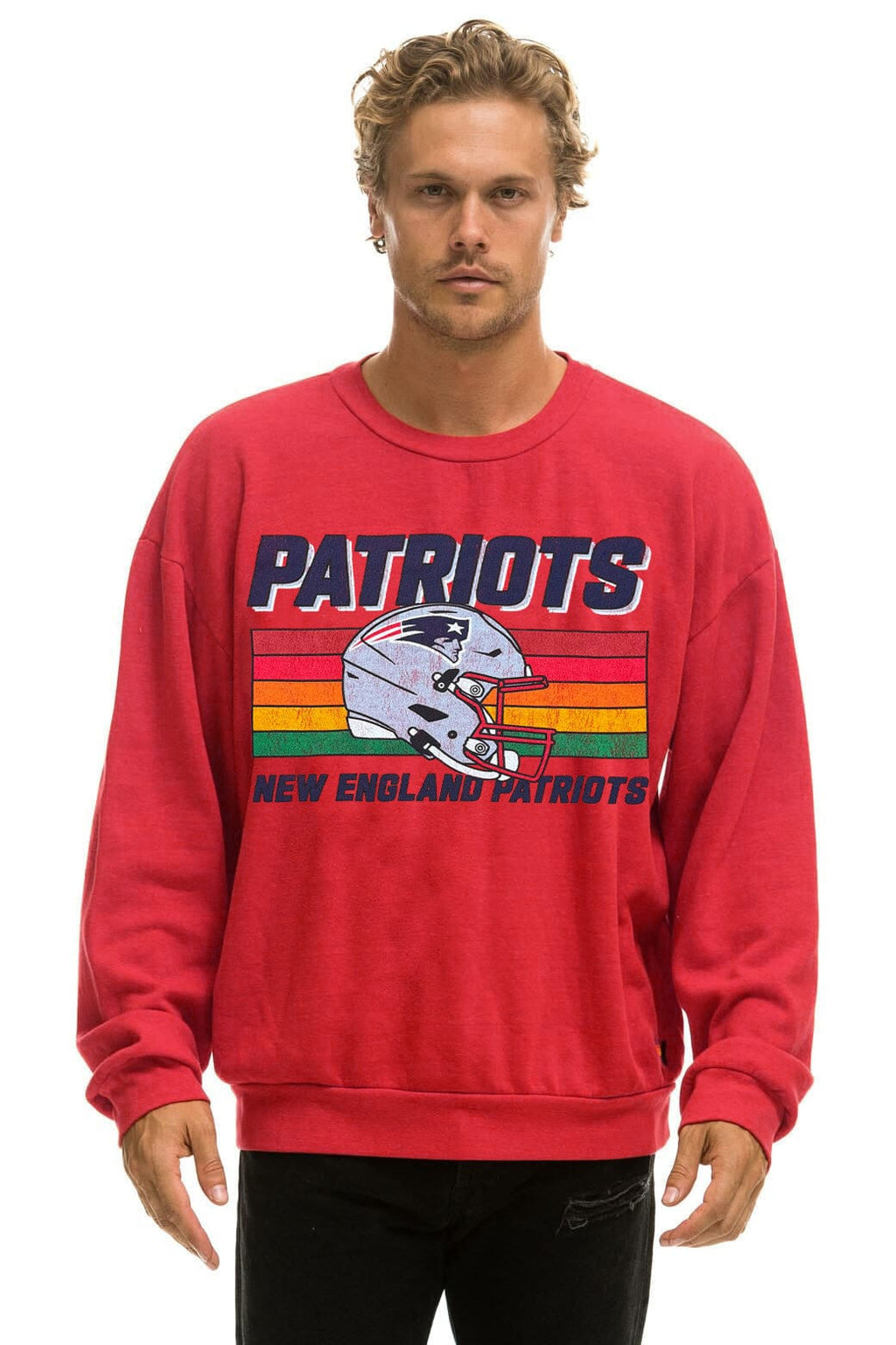Classic NEW ENGLAND PATRIOTS HELMET RELAXED CREW SWEATSHIRT - FLASH RED