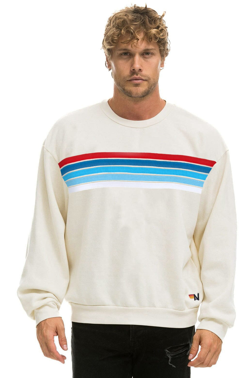Classic 5 STRIPE AMERICA RELAXED CREW SWEATSHIRT - VINTAGE WHITE USA
