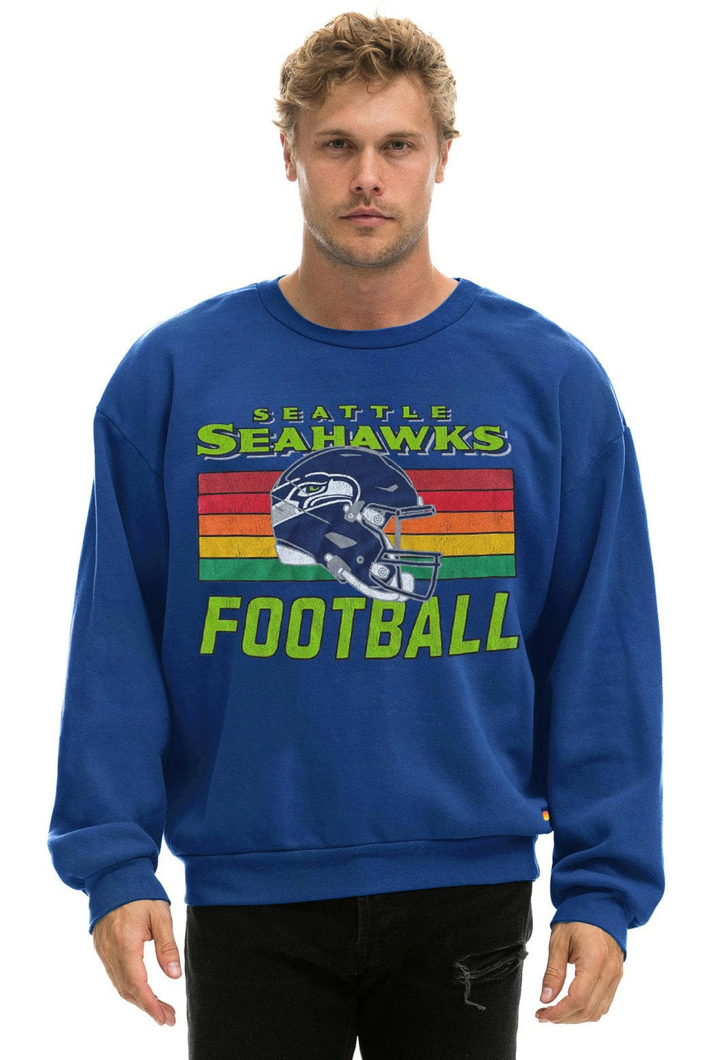 Classic SEATTLE SEAHAWKS HELMET RELAXED CREW SWEATSHIRT - ROYAL