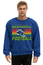 Classic SEATTLE SEAHAWKS HELMET RELAXED CREW SWEATSHIRT - ROYAL