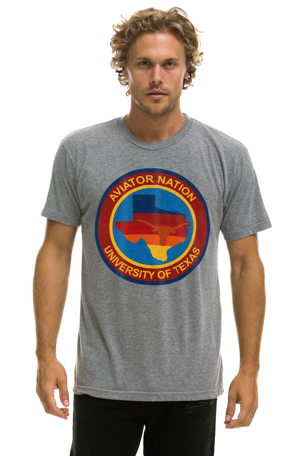 Classic UNIVERSITY OF TEXAS CIRCLE PRINT CREW TEE SHIRT - HEATHER