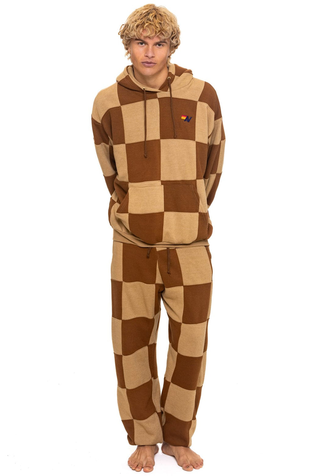 Classic CHECK QUILTED SWEATPANTS - TAN CINNAMON