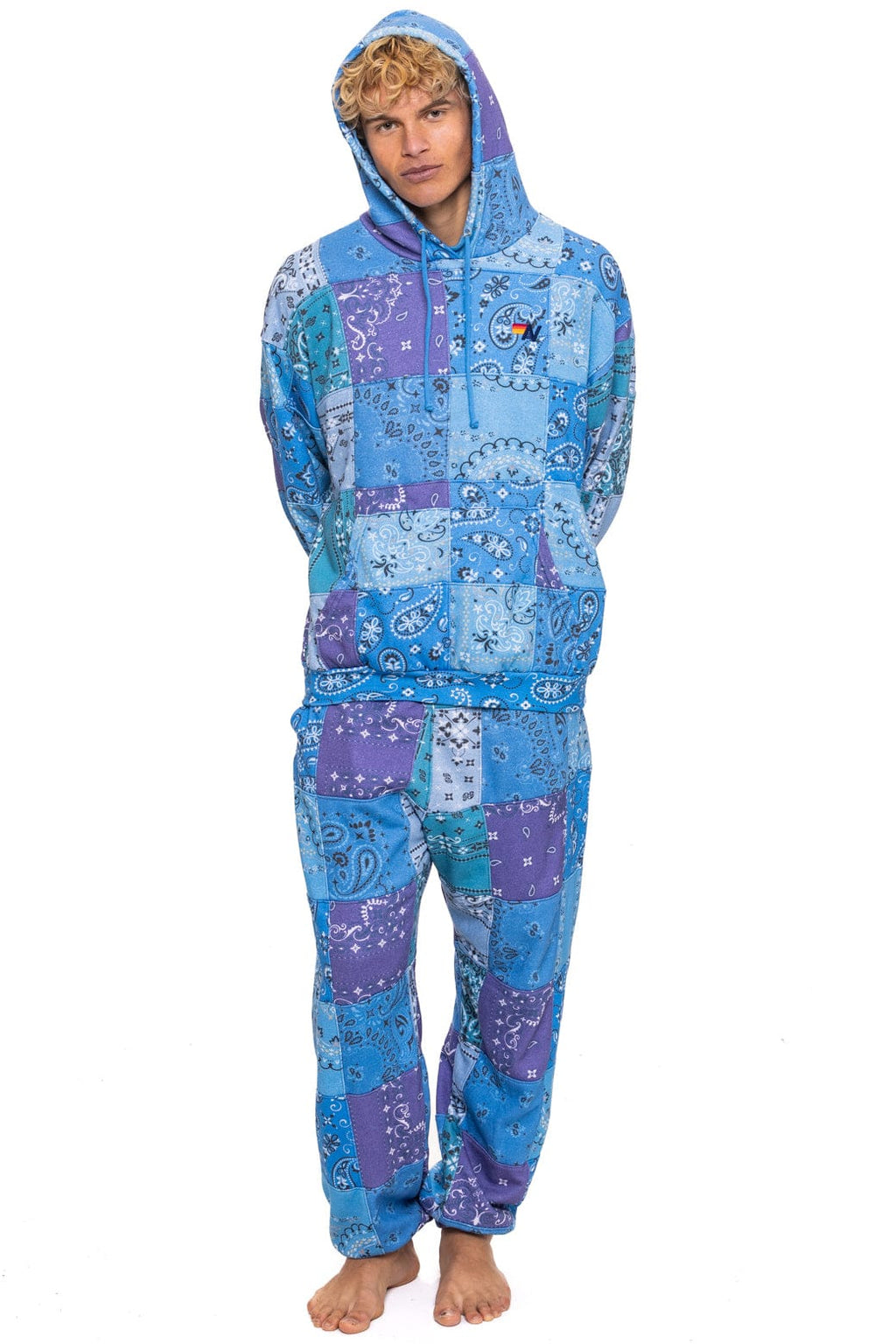 Classic BANDANA QUILTED RELAXED PULLOVER HOODIE - BLUE