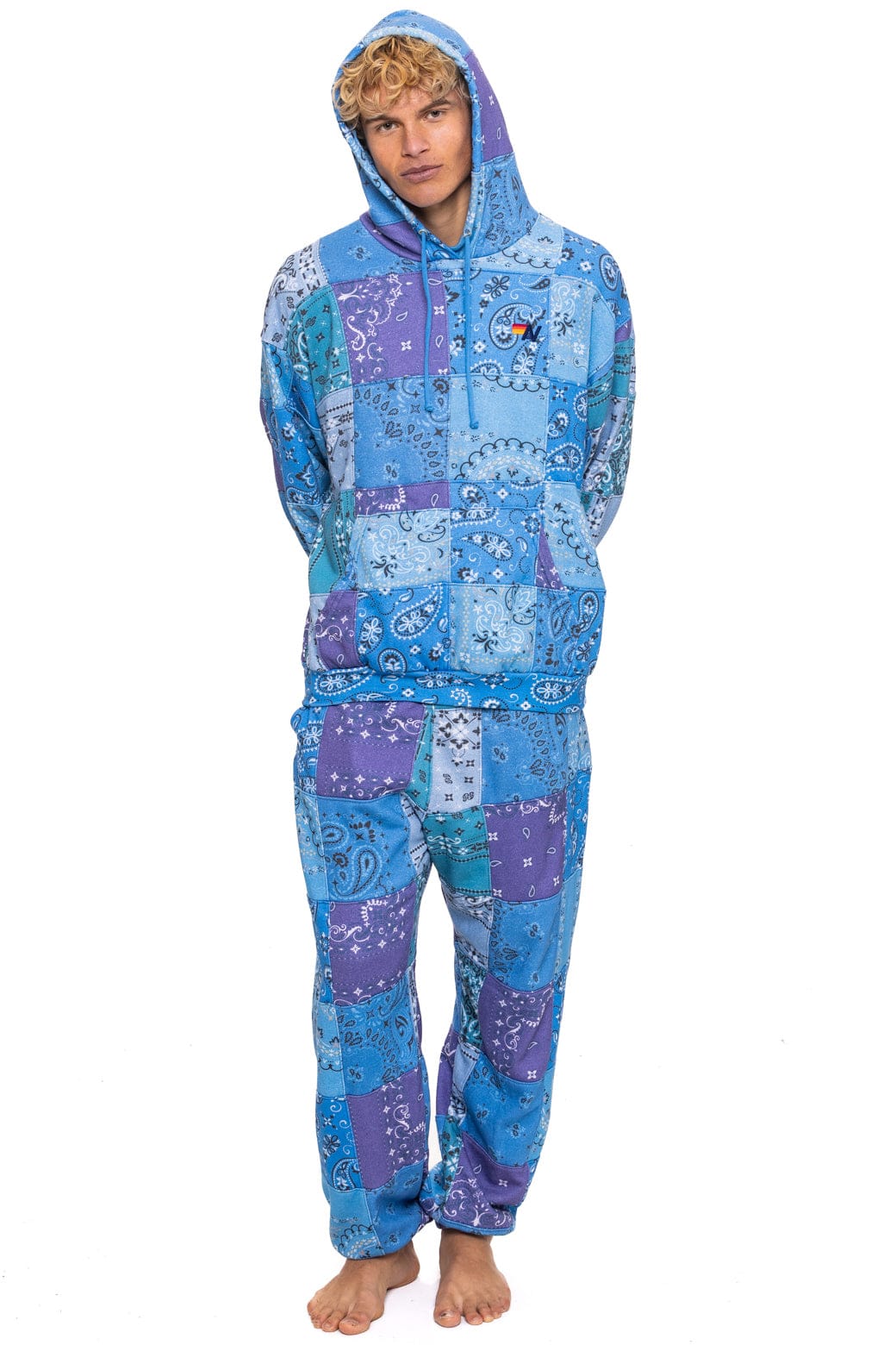 Classic BANDANA QUILTED RELAXED PULLOVER HOODIE - BLUE