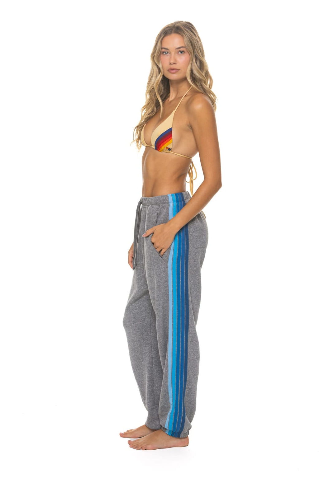 Classic 5 STRIPE SWEATPANTS - HEATHER GREY BLUE