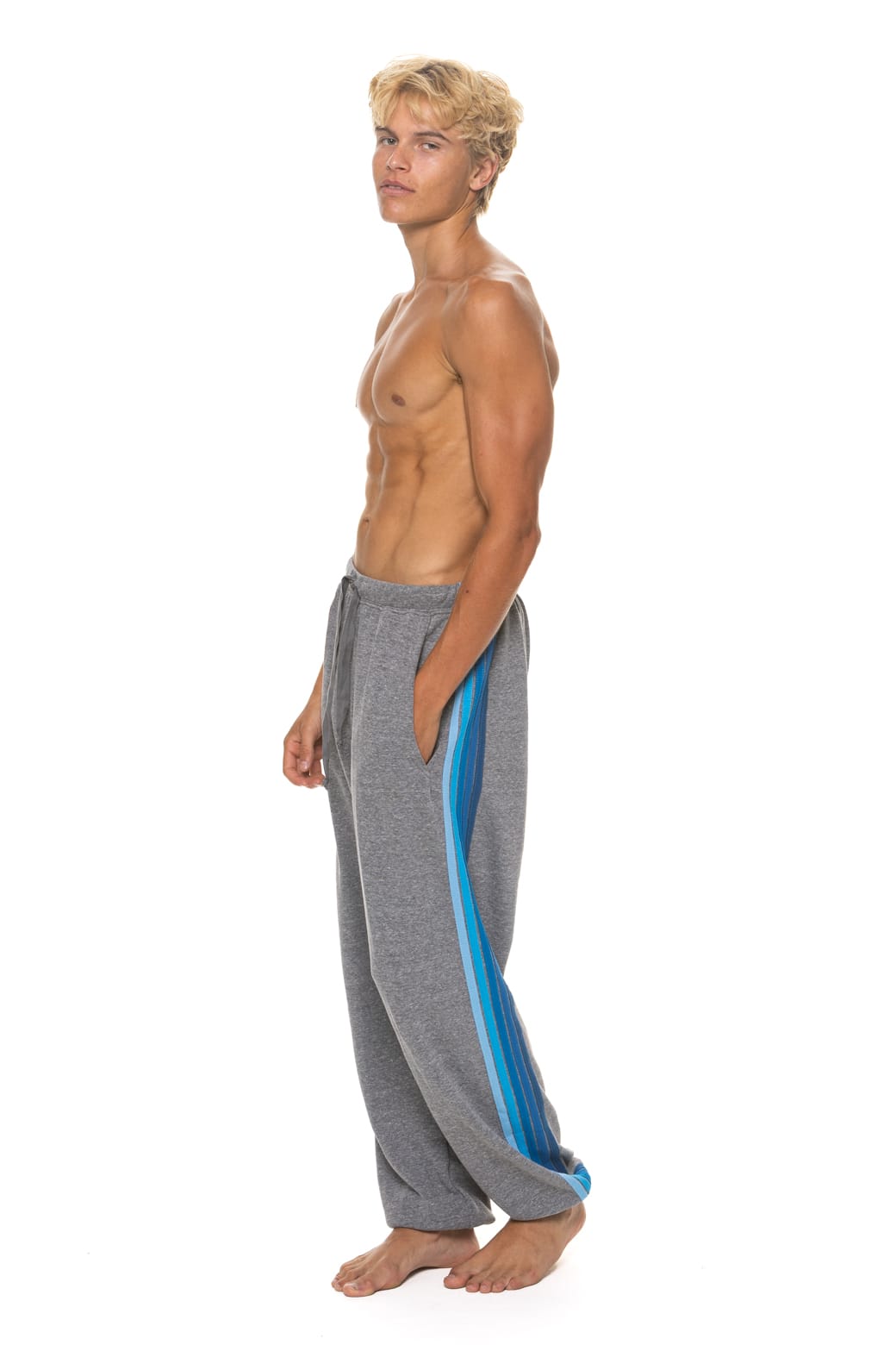 Classic 5 STRIPE SWEATPANTS - HEATHER GREY BLUE