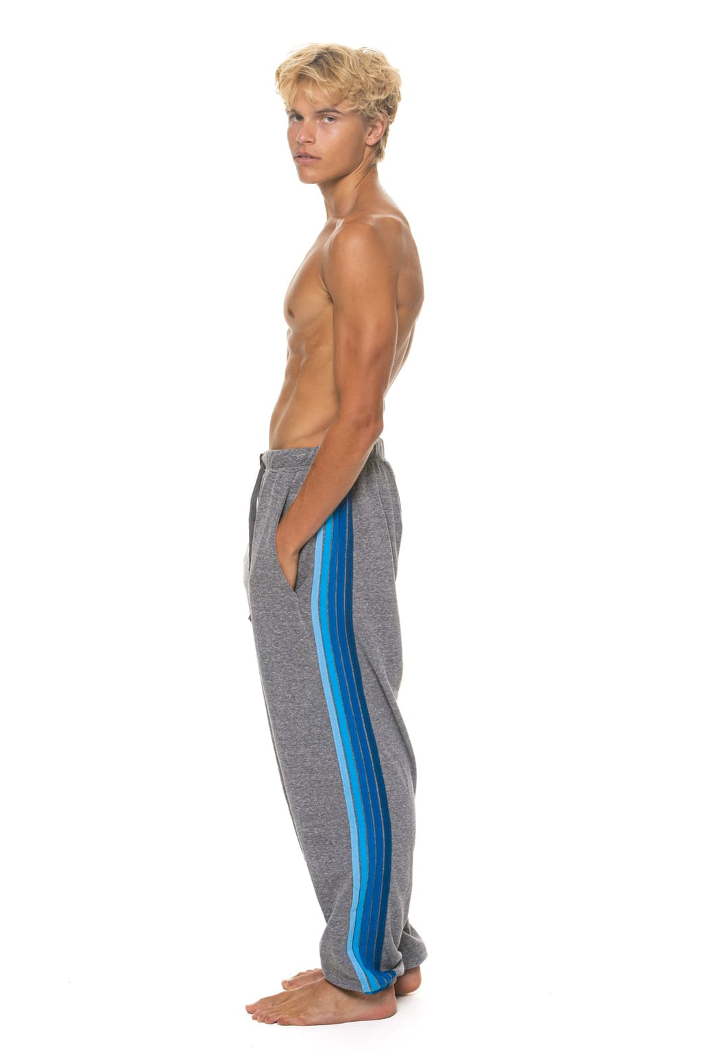 Classic 5 STRIPE SWEATPANTS - HEATHER GREY BLUE