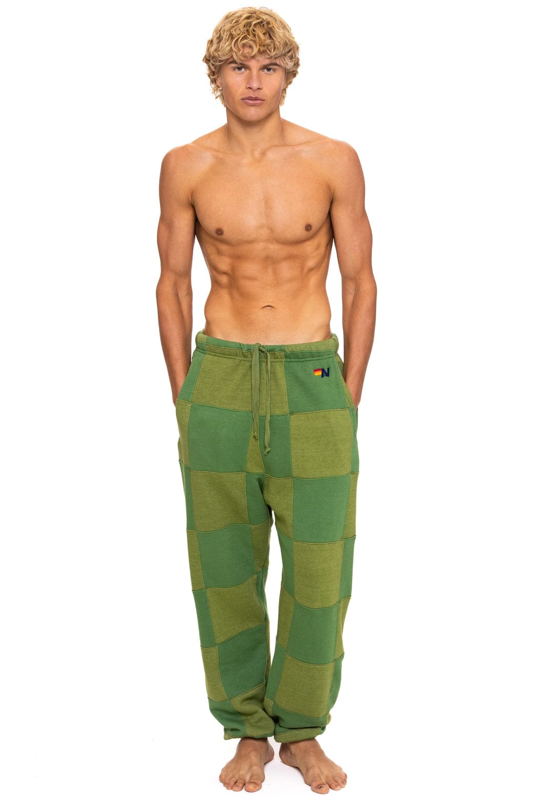 Classic CHECK QUILTED SWEATPANTS - JUNGLE GREEN PALM
