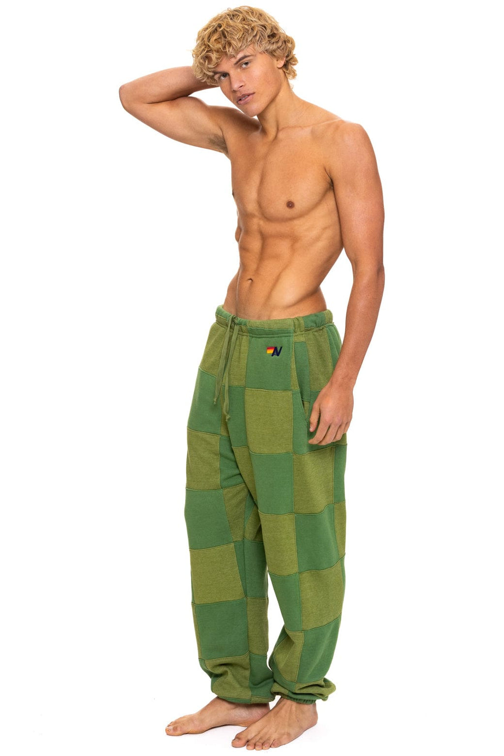 Classic CHECK QUILTED SWEATPANTS - JUNGLE GREEN PALM