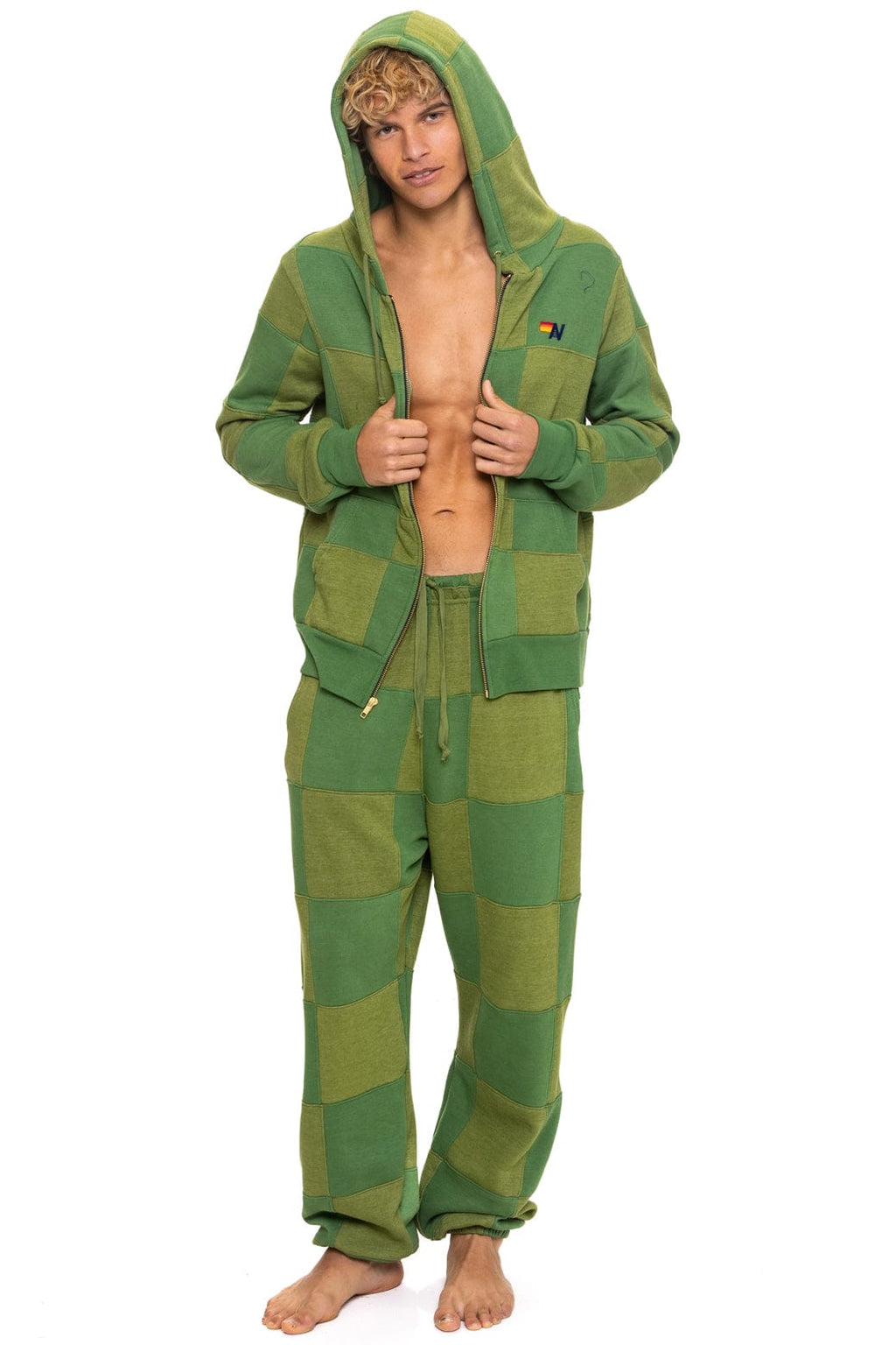 Classic CHECK QUILTED SWEATPANTS - JUNGLE GREEN PALM