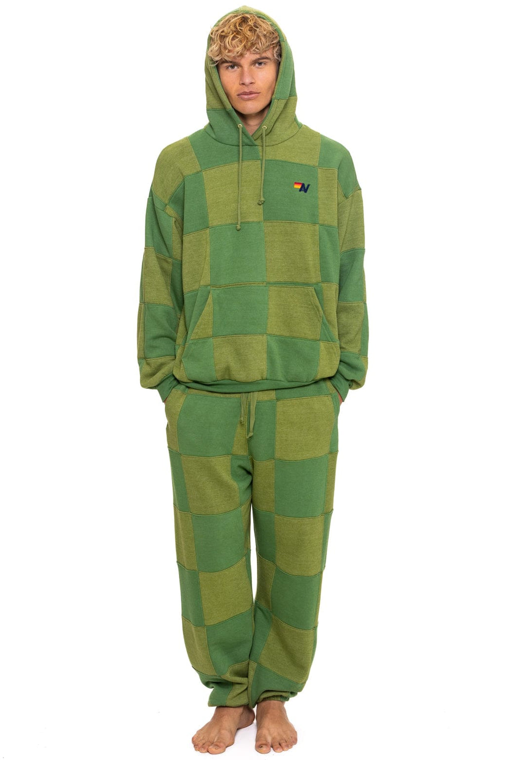 Classic CHECK QUILTED SWEATPANTS - JUNGLE GREEN PALM