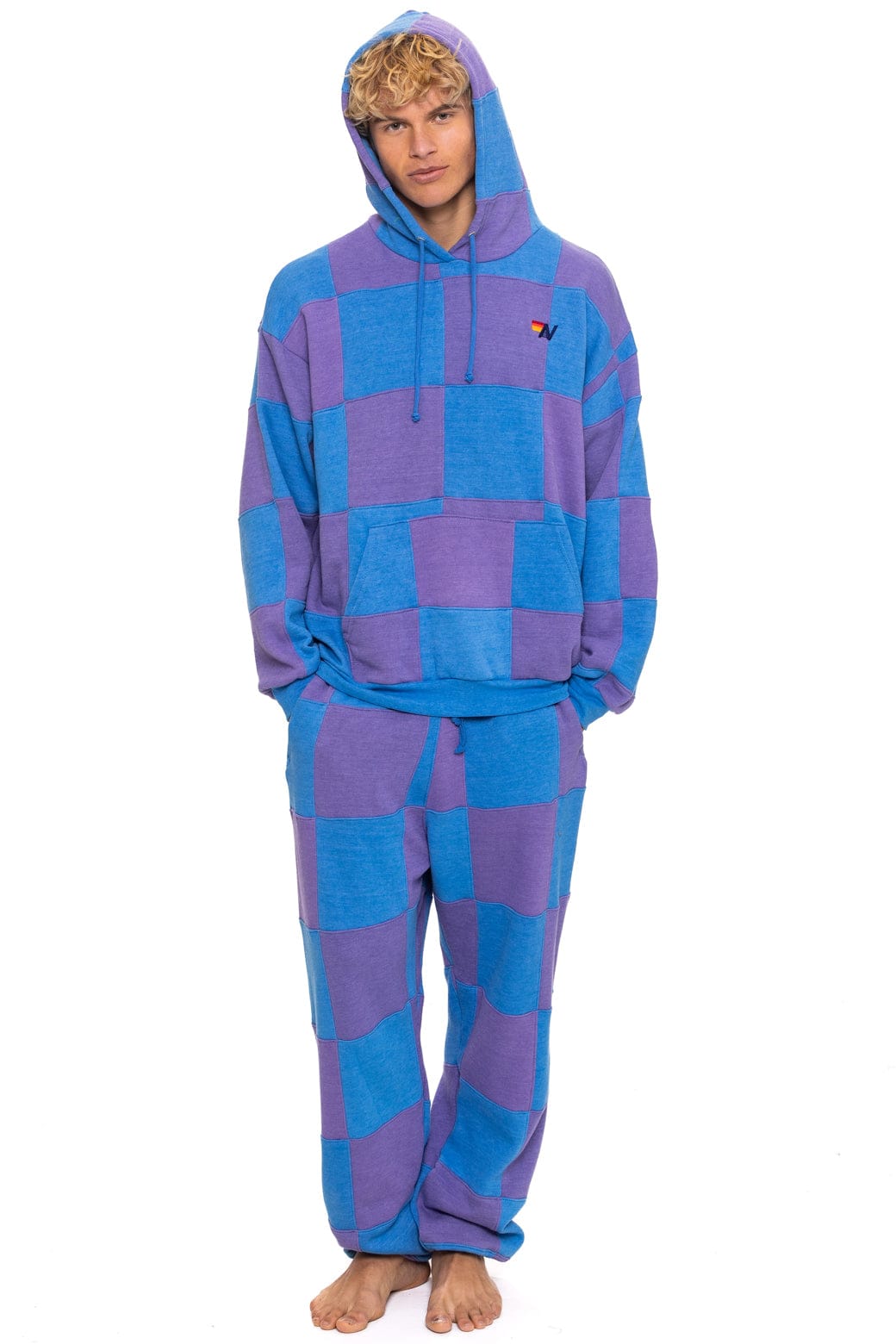 Classic CHECK QUILT RELAXED PULLOVER HOODIE - LAVENDER OCEAN