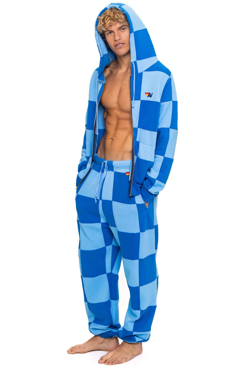 Classic CHECK QUILT ZIP HOODIE - SKY ADVENTURE BLUE