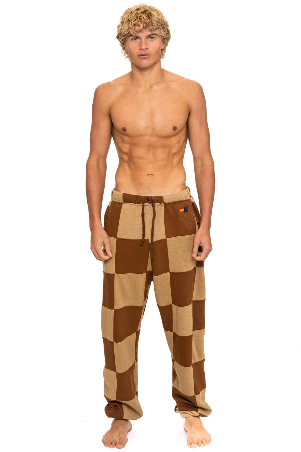 Classic CHECK QUILTED SWEATPANTS - TAN CINNAMON