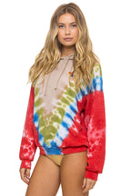 Classic HAND DYED V RELAXED PULLOVER HOODIE - TIE DYE SAND BLUE RED