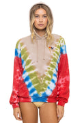 Classic HAND DYED V RELAXED PULLOVER HOODIE - TIE DYE SAND BLUE RED