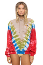 Classic HAND DYED V RELAXED PULLOVER HOODIE - TIE DYE SAND BLUE RED