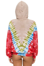 Classic HAND DYED V RELAXED PULLOVER HOODIE - TIE DYE SAND BLUE RED