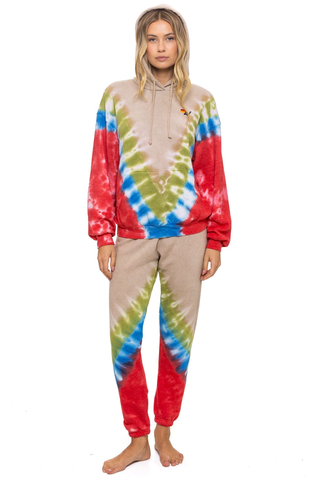 Classic HAND DYED V RELAXED PULLOVER HOODIE - TIE DYE SAND BLUE RED