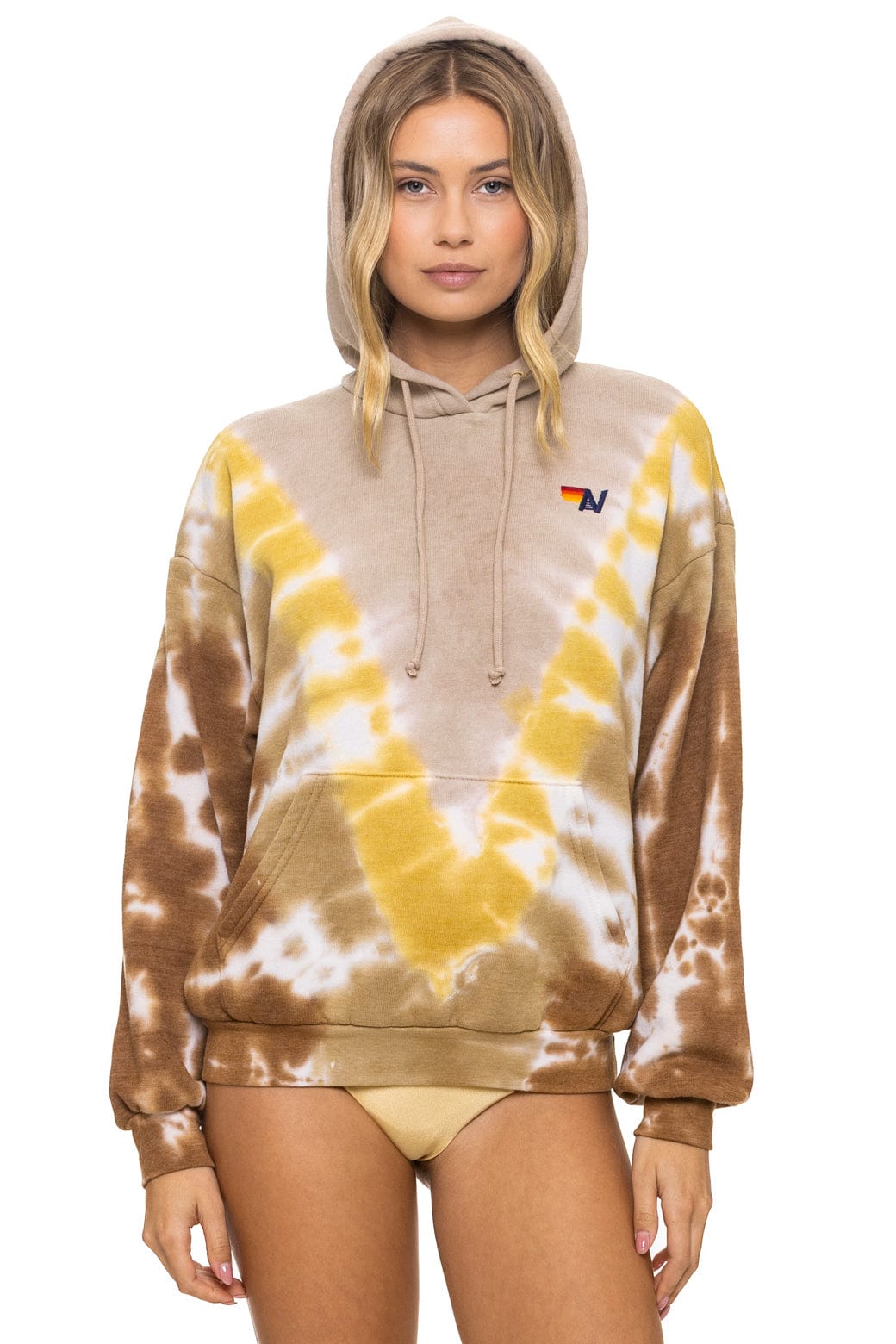 Classic HAND DYED V RELAXED PULLOVER HOODIE - TIE DYE SAND CINNAMON