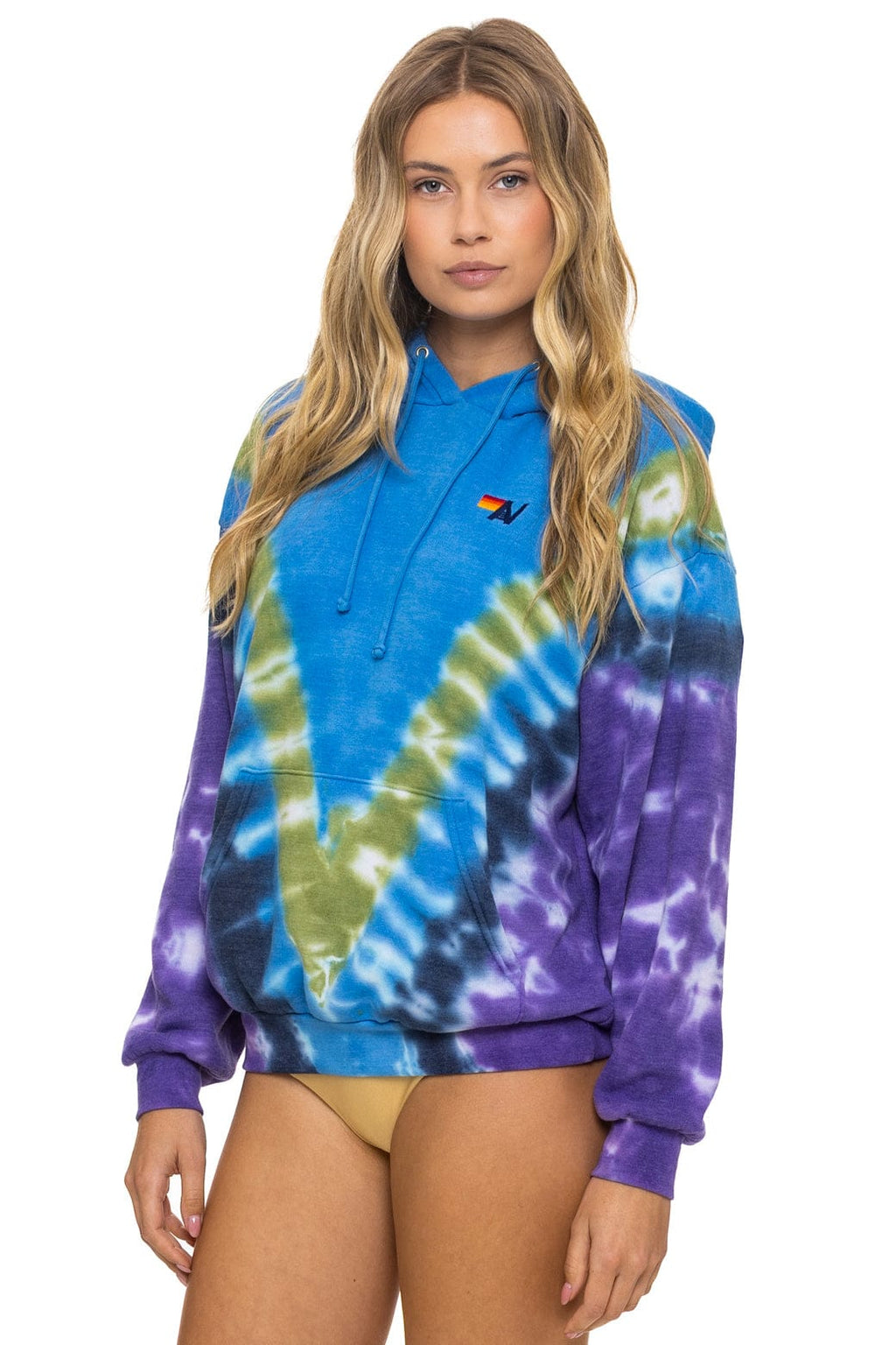 Classic HAND DYED V RELAXED PULLOVER HOODIE - TIE DYE OCEAN PURPLE