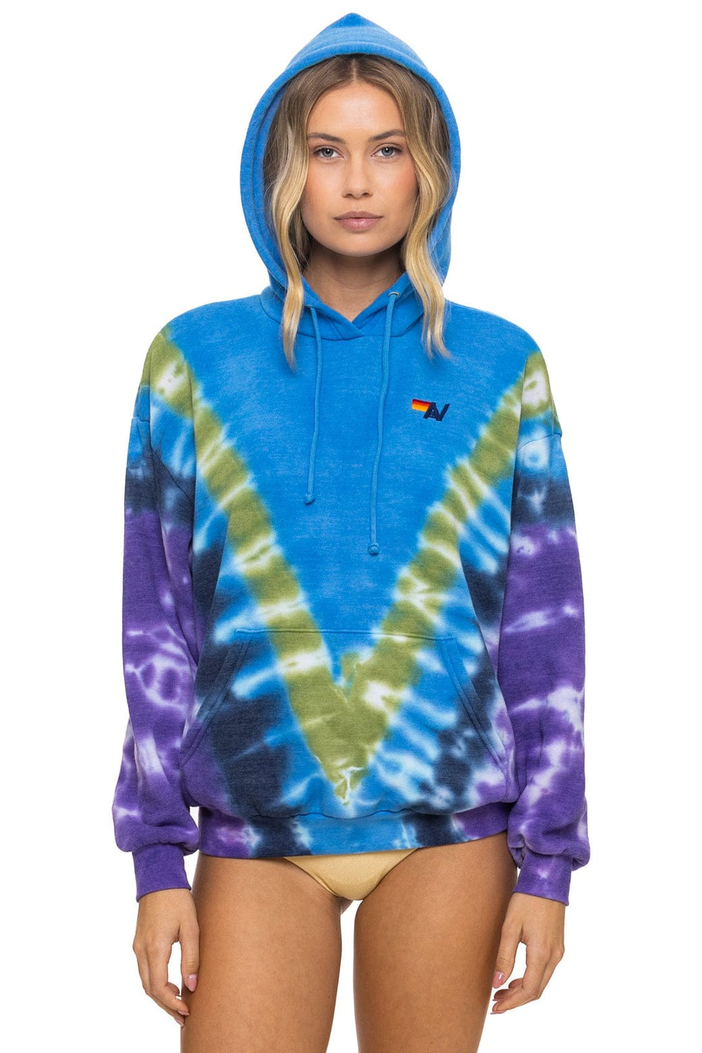 Classic HAND DYED V RELAXED PULLOVER HOODIE - TIE DYE OCEAN PURPLE