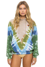 Classic HAND DYED V RELAXED PULLOVER HOODIE - TIE DYE SAND BLUE GREEN