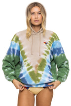 Classic HAND DYED V RELAXED PULLOVER HOODIE - TIE DYE SAND BLUE GREEN