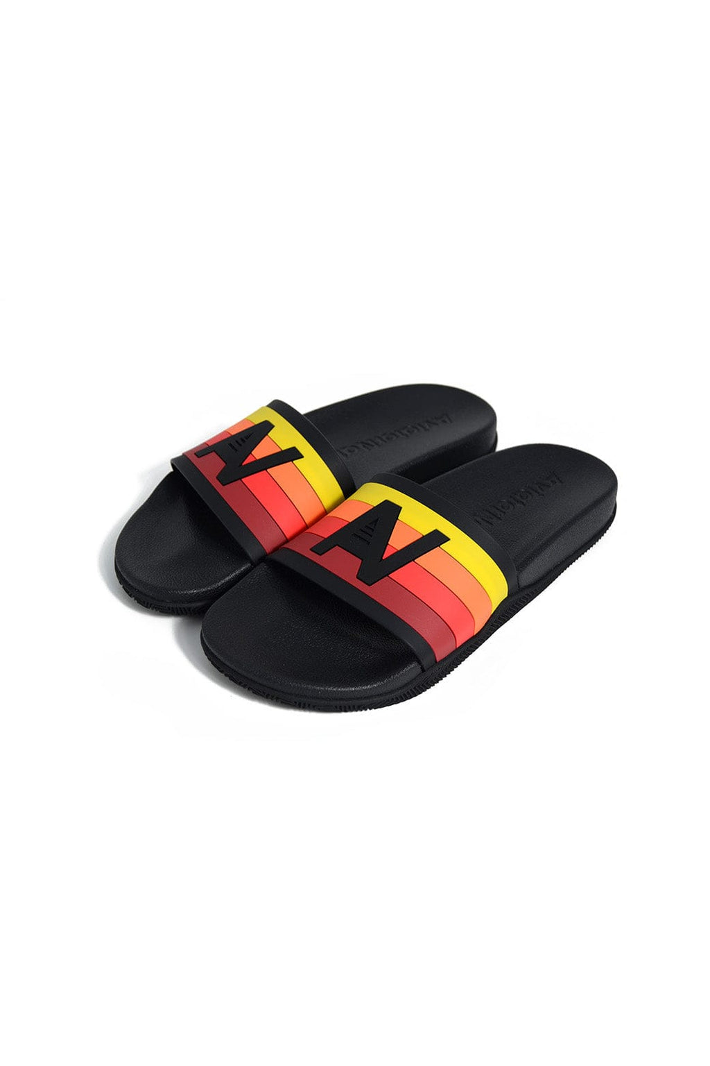 Classic AVIATOR NATION LOGO RAINBOW 4 STRIPE SLIDES - BLACK