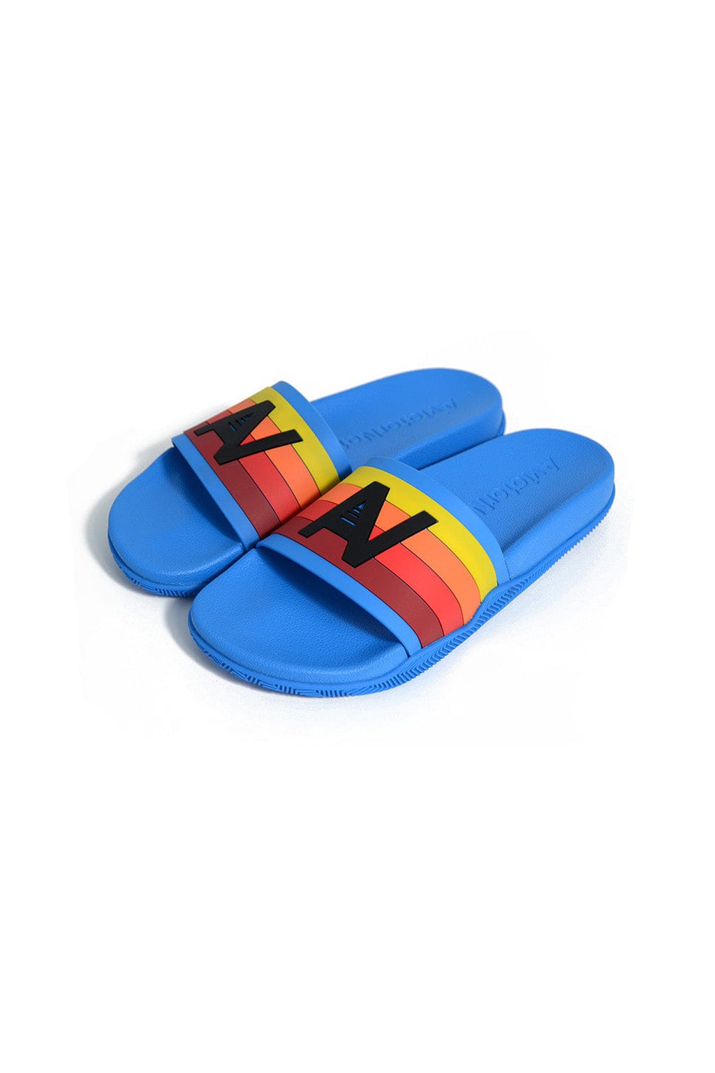 Classic AVIATOR NATION LOGO RAINBOW 4 STRIPE SLIDES - OCEAN BLUE