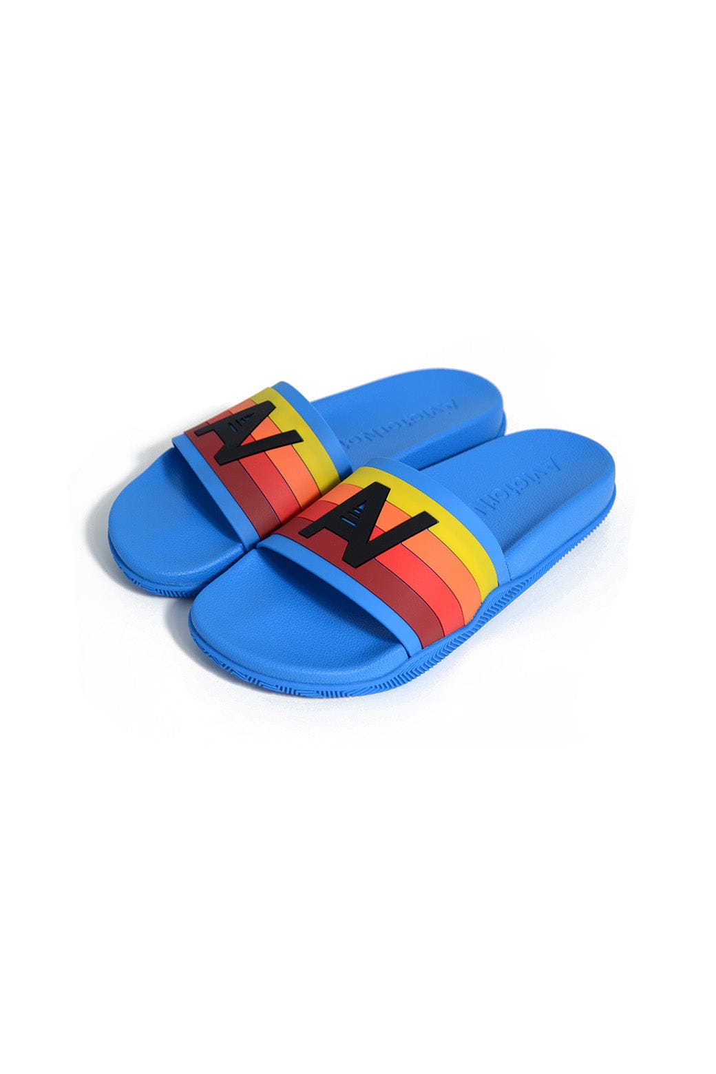 Classic AVIATOR NATION LOGO RAINBOW 4 STRIPE SLIDES - OCEAN BLUE