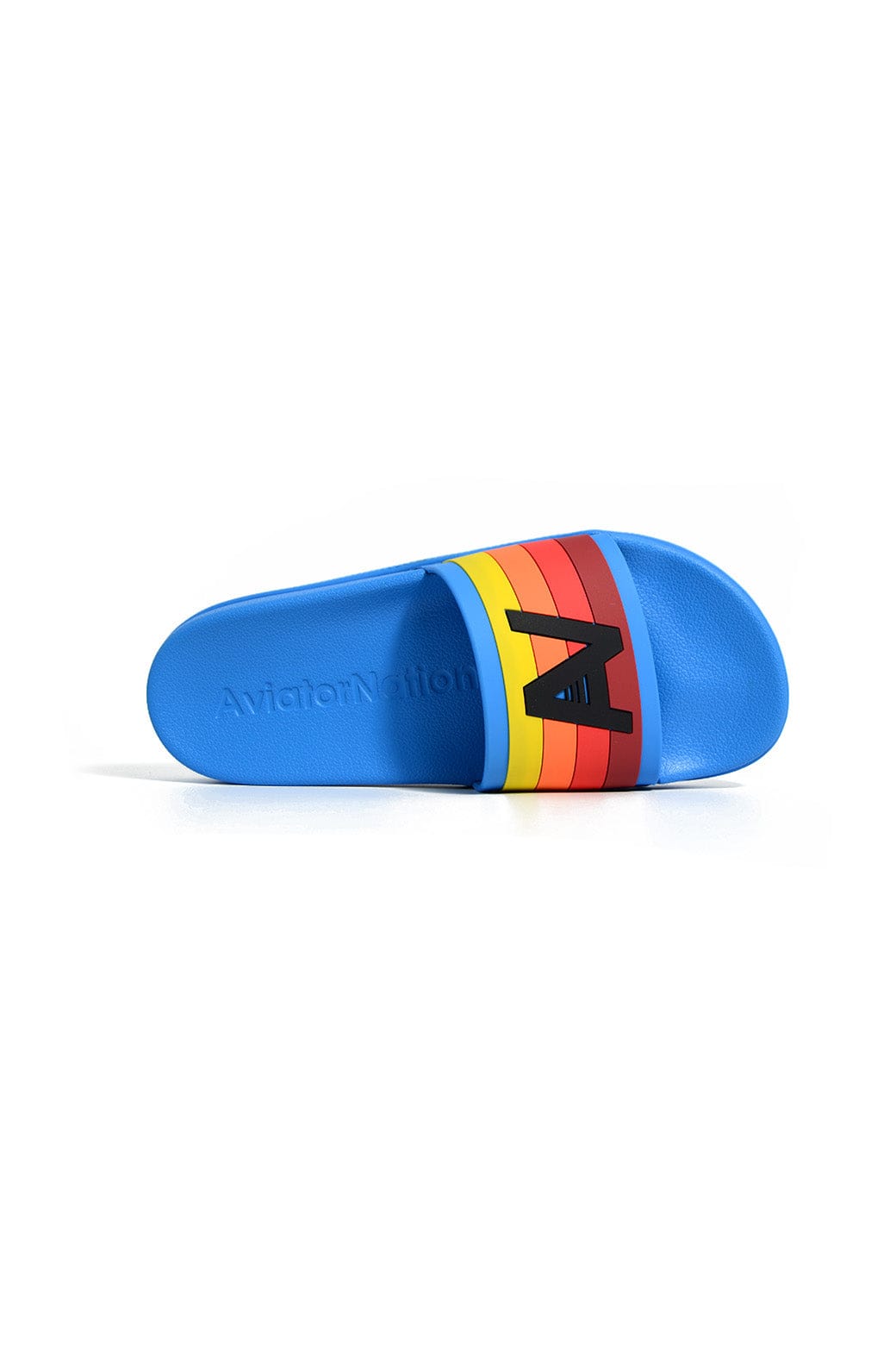 Classic AVIATOR NATION LOGO RAINBOW 4 STRIPE SLIDES - OCEAN BLUE