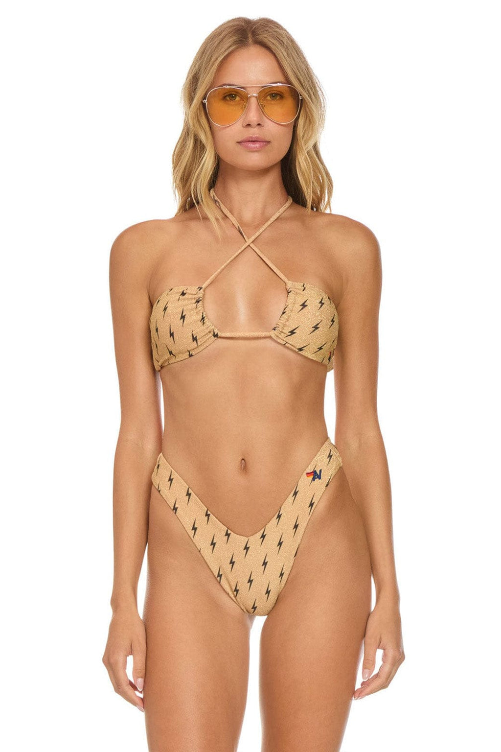 Classic SPARKLE ST TROPEZ BANDEAU HALTER BIKINI TOP - BLACK BOLT REPEAT